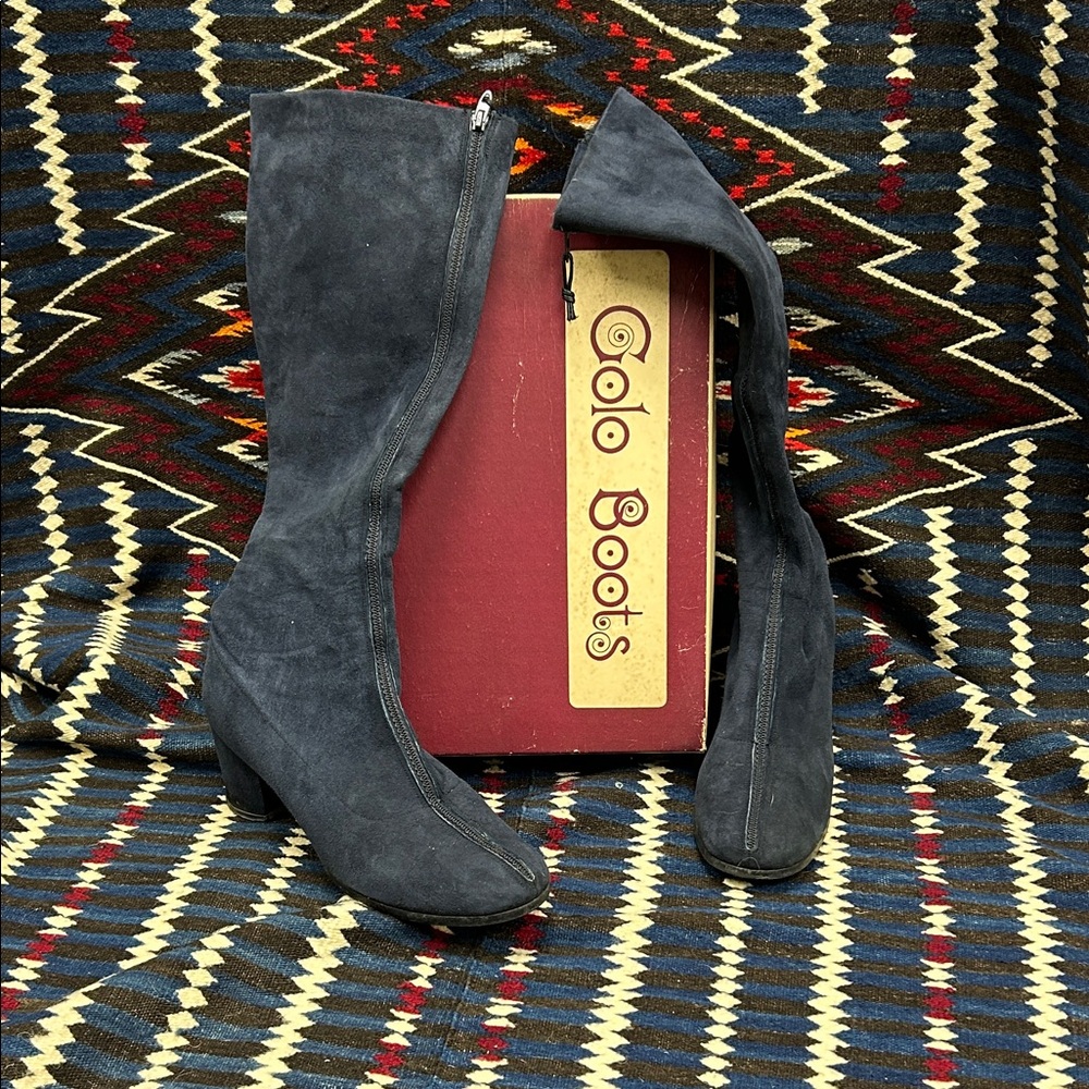 Vintage Golo Navy Suede Heeled “Stripper” Boots size 8